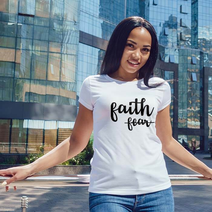 Faith Fancy Text Graphic printed Women_s White Round Neck T-Shirt
