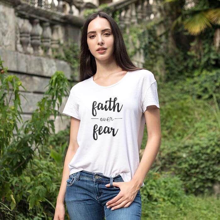 Faith Over Fear Printed Women_s Round Neck T-Shirt