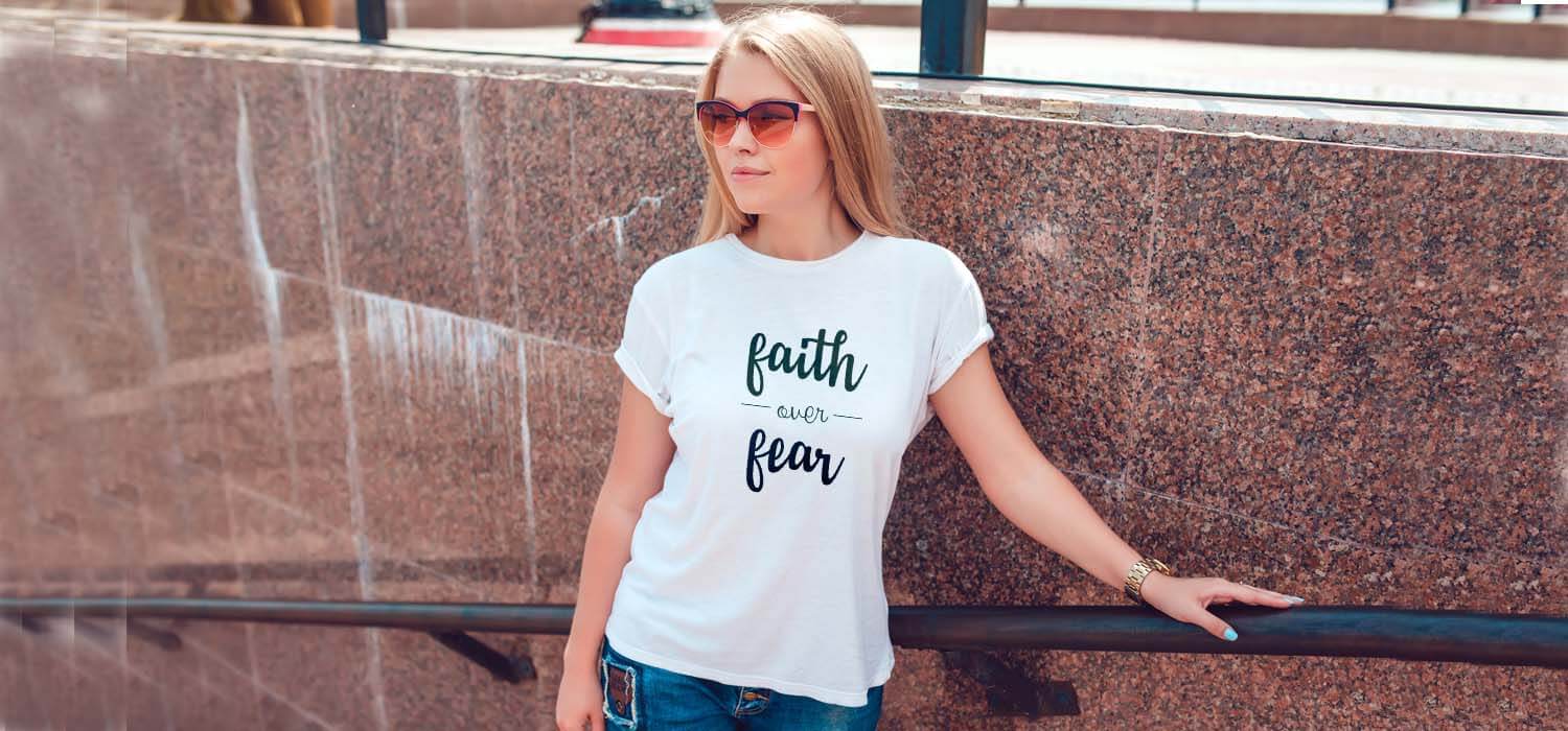 Faith Over Fear Printedt white t shirt women