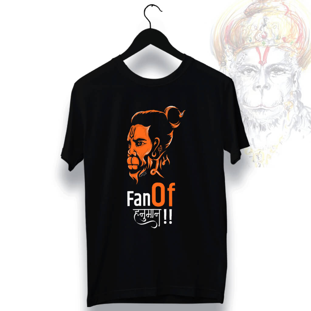 Fan of Hanuman Quotes Printed Black T Shirt Men