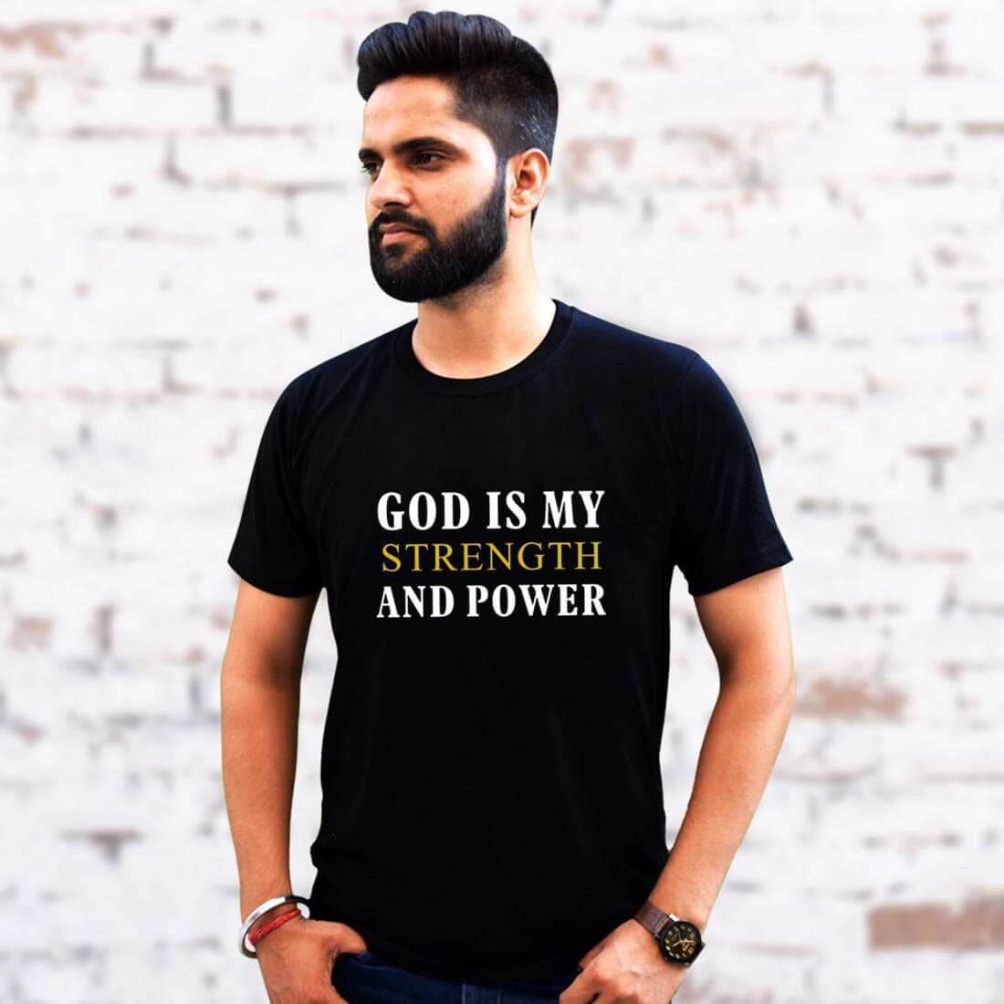 God Best Quotes Printed Black Plain T Shirt