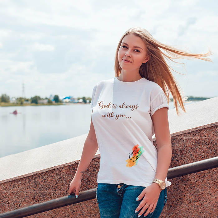 God Is Always With You Quotes Printed Stylish T-Shirt For Women