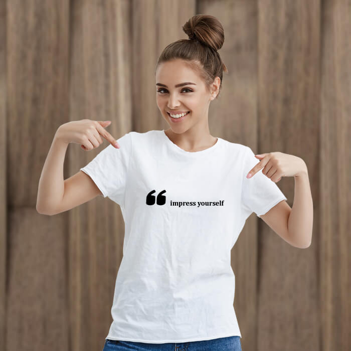 Impress Yourself Printed Women Round Neck White T-Shirt
