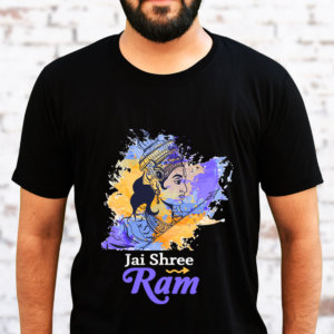 Jai Shree Ram Printed Black Plain T Shirt