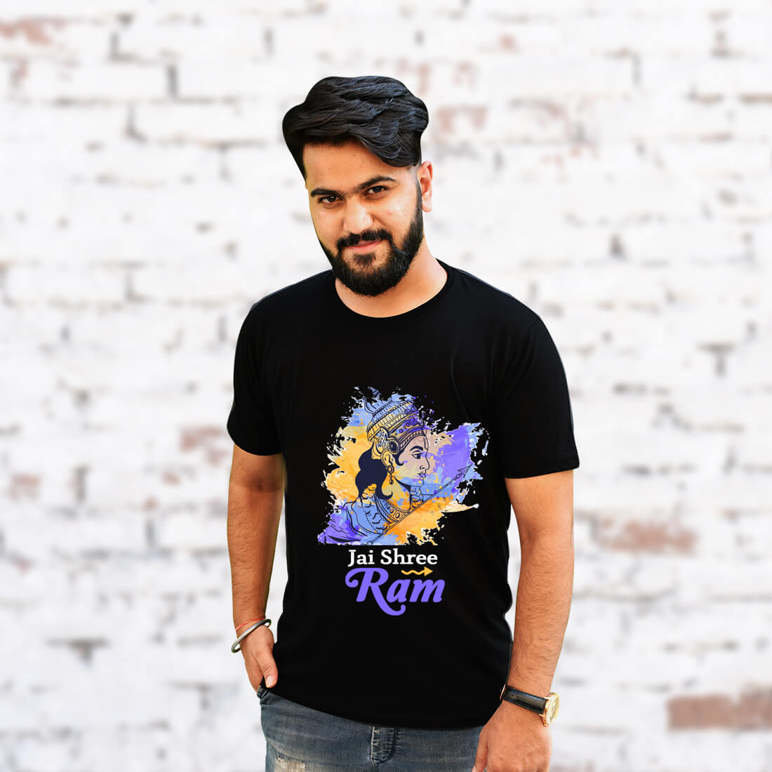 Jai Shree Ram Printed Black T-Shirt for Men