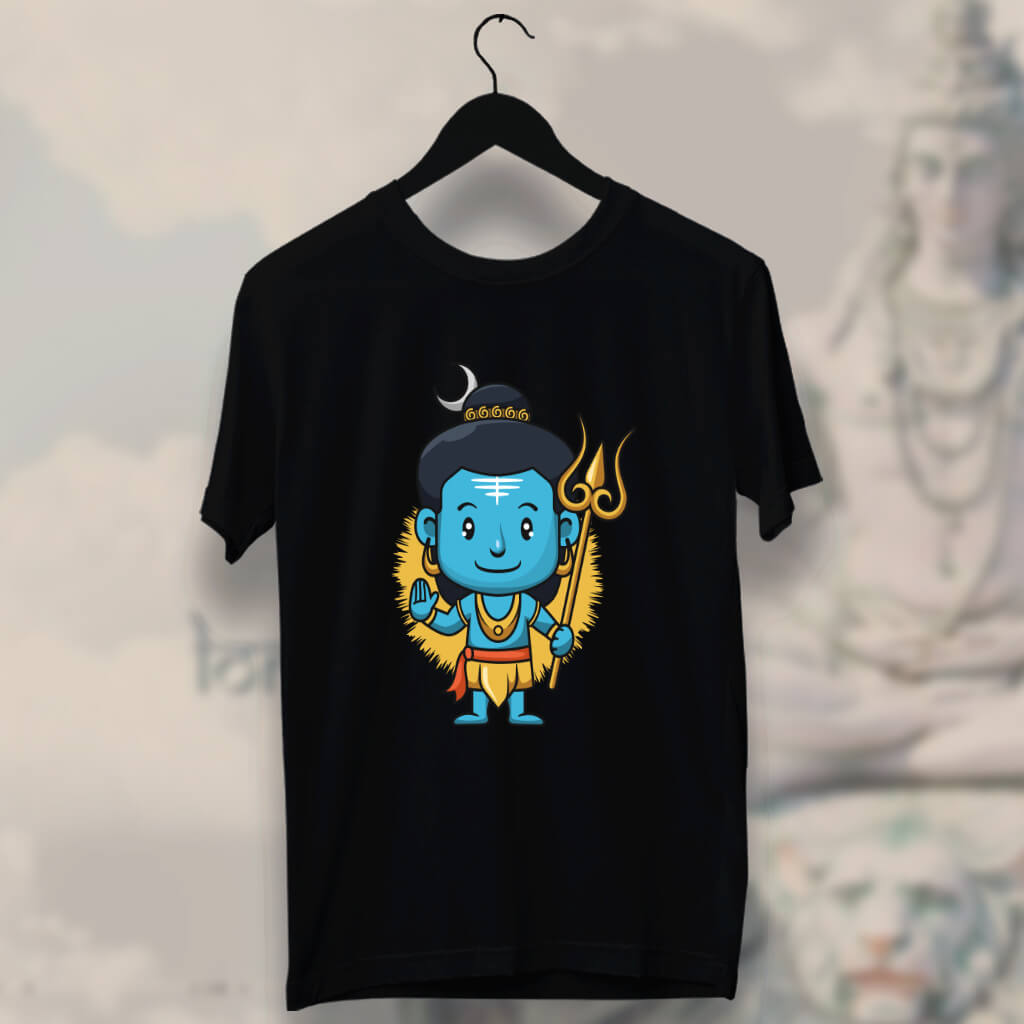 Little God Shiva Images Printed Black Round Neck T Shirt