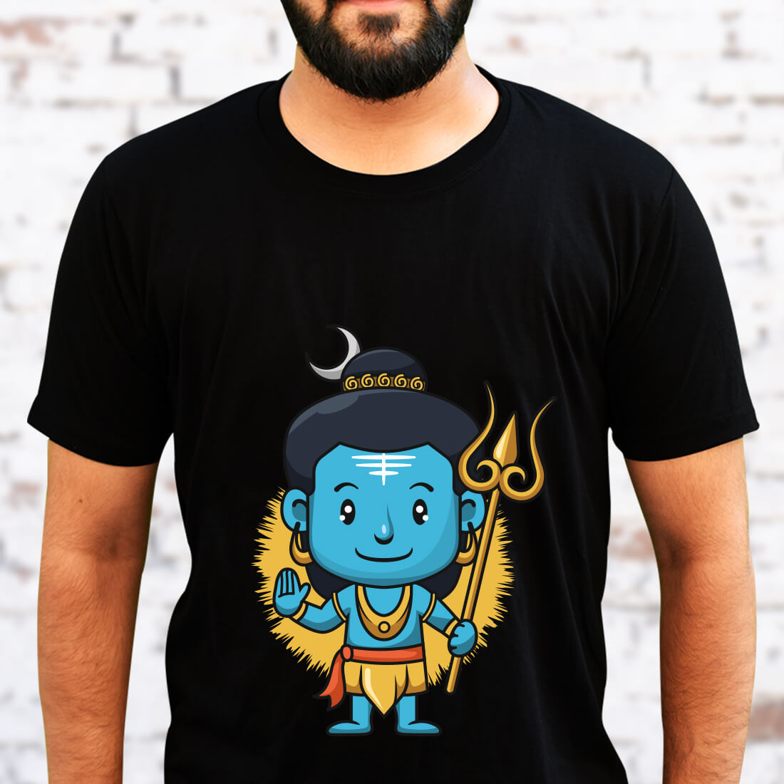 Little God Shiva Images Printed Black T-Shirt for Men