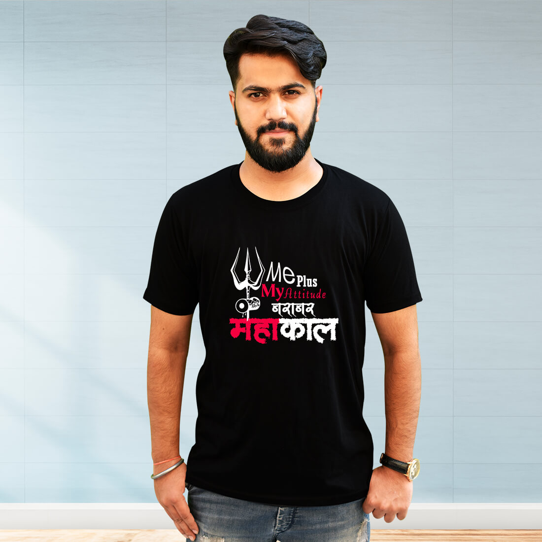 Mahakal Quotes Printed Black T-Shirt