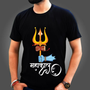 Mahakal with Trishul Printed Black T Shirt Men