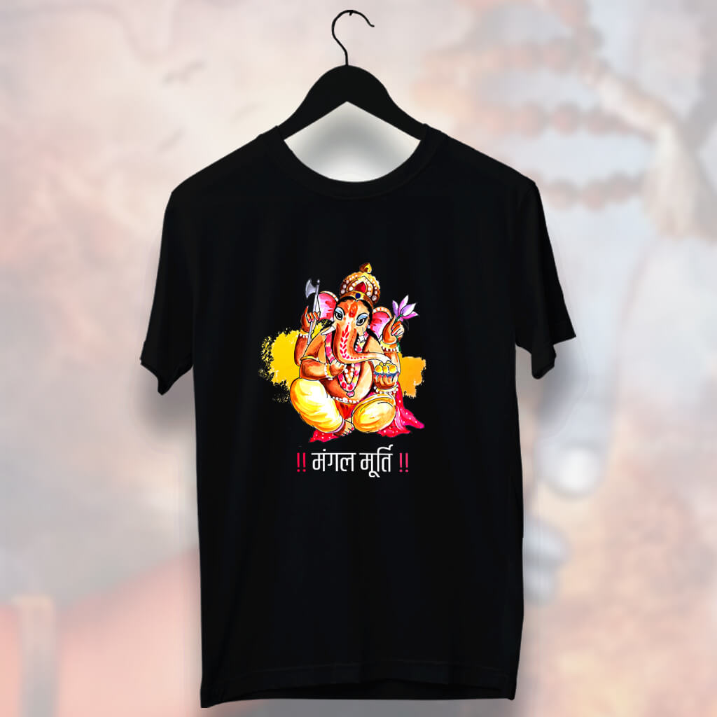 Mangal Murti Ganesh Printed Black T Shirt Men