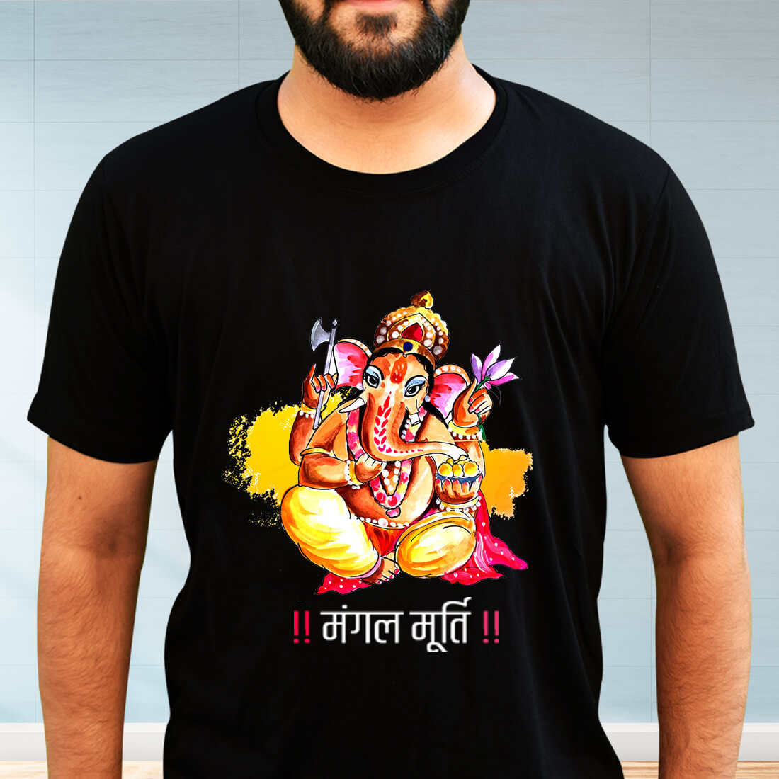 Mangal Murti Ganesh Printed Black T-Shirt for Men