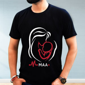 Mother and Son Sketch Printed Black Plain T Shirt