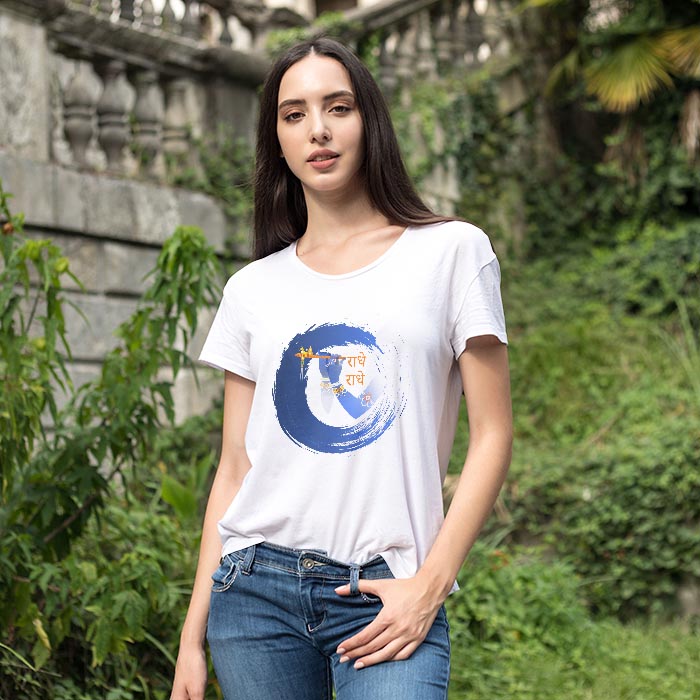 Radhe Radhe with Flute Printed T Shirt For Women Online