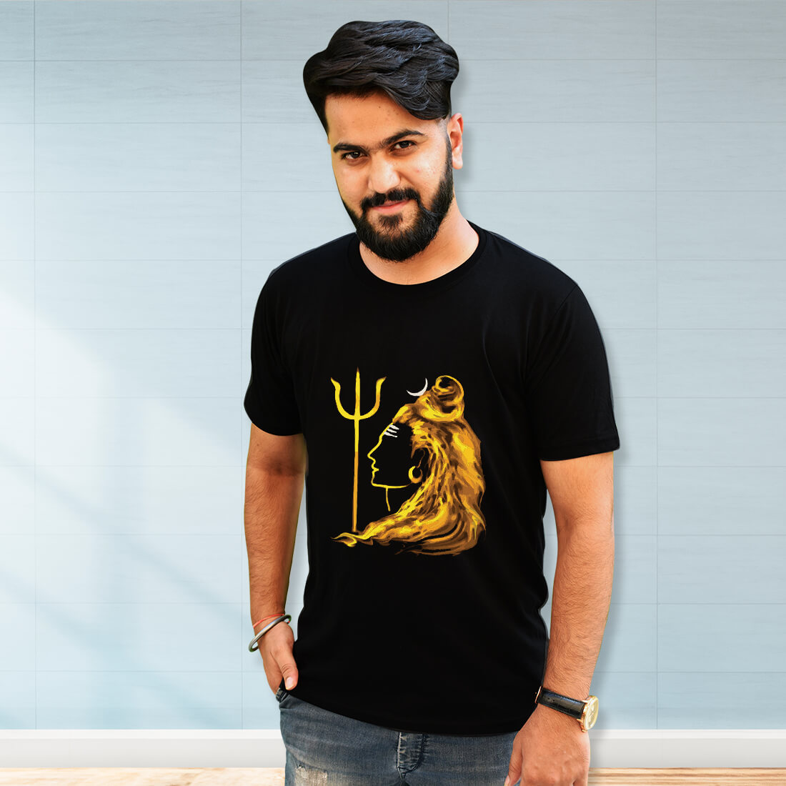 Shiva Printed black t shirt for men