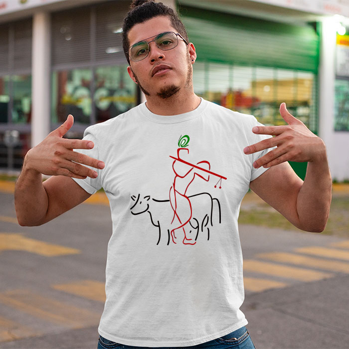lord krishna with cow sketch printed t shirt