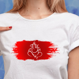 Ganesha sketch red background printed t shirt for women online
