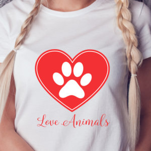 Love Animal Graphic Print Women Round Neck White T-Shirt