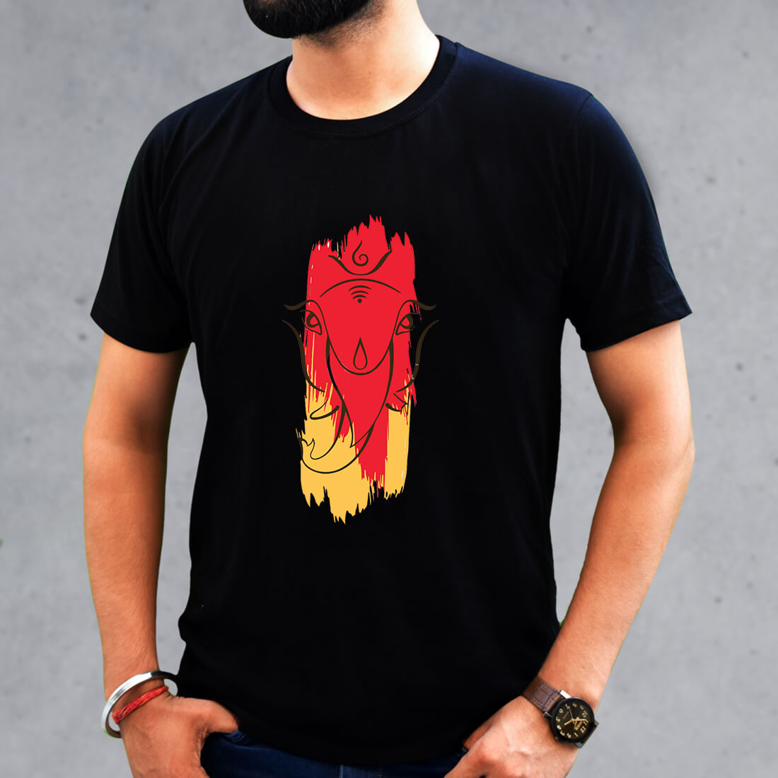 Best Ganesha Latest Design Round Neck T-Shirt Black