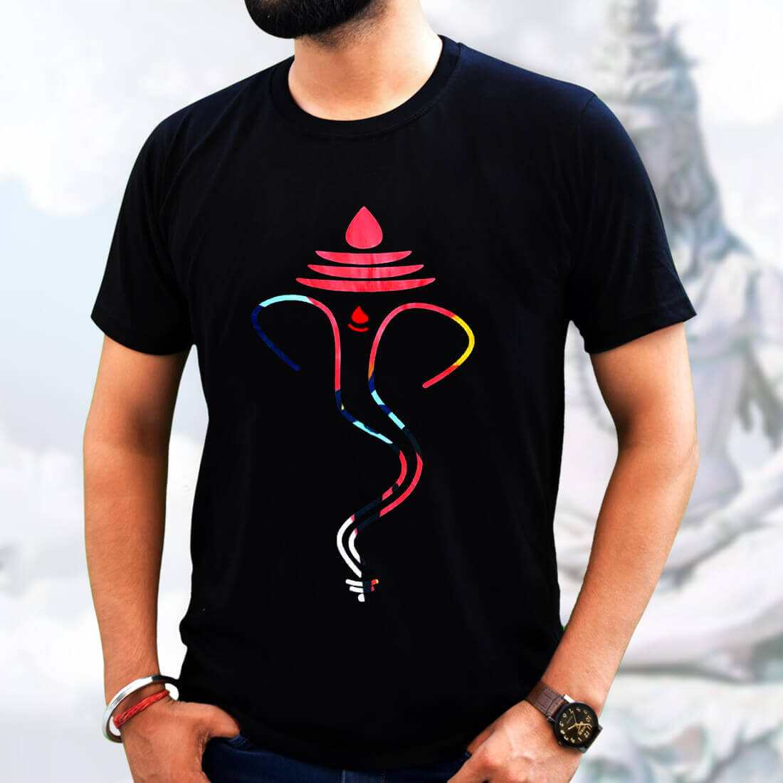 Best Lord Ganesha Round shape Neck T-Shirt Black