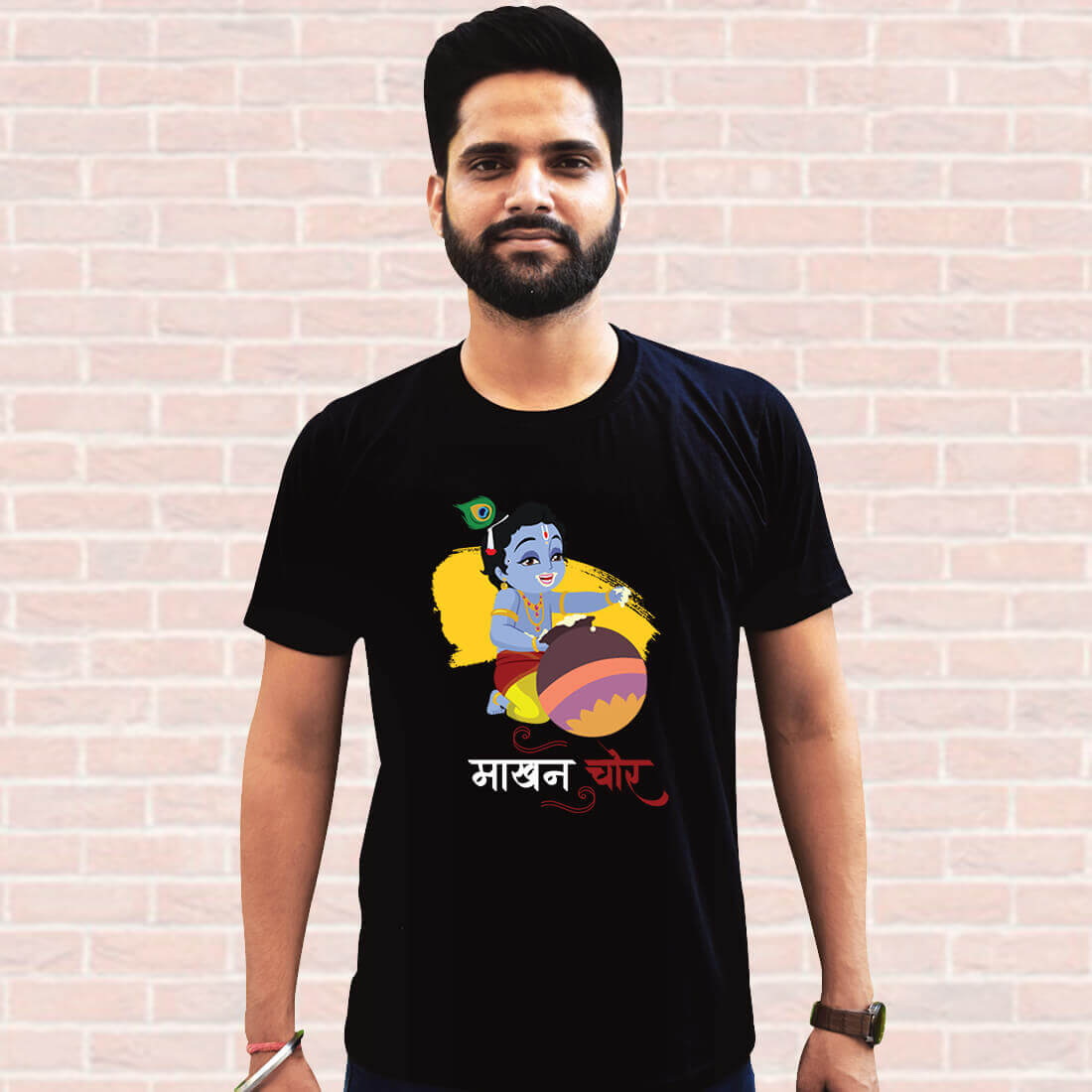 Best Lord Krishna Black T-shirt Front and Back