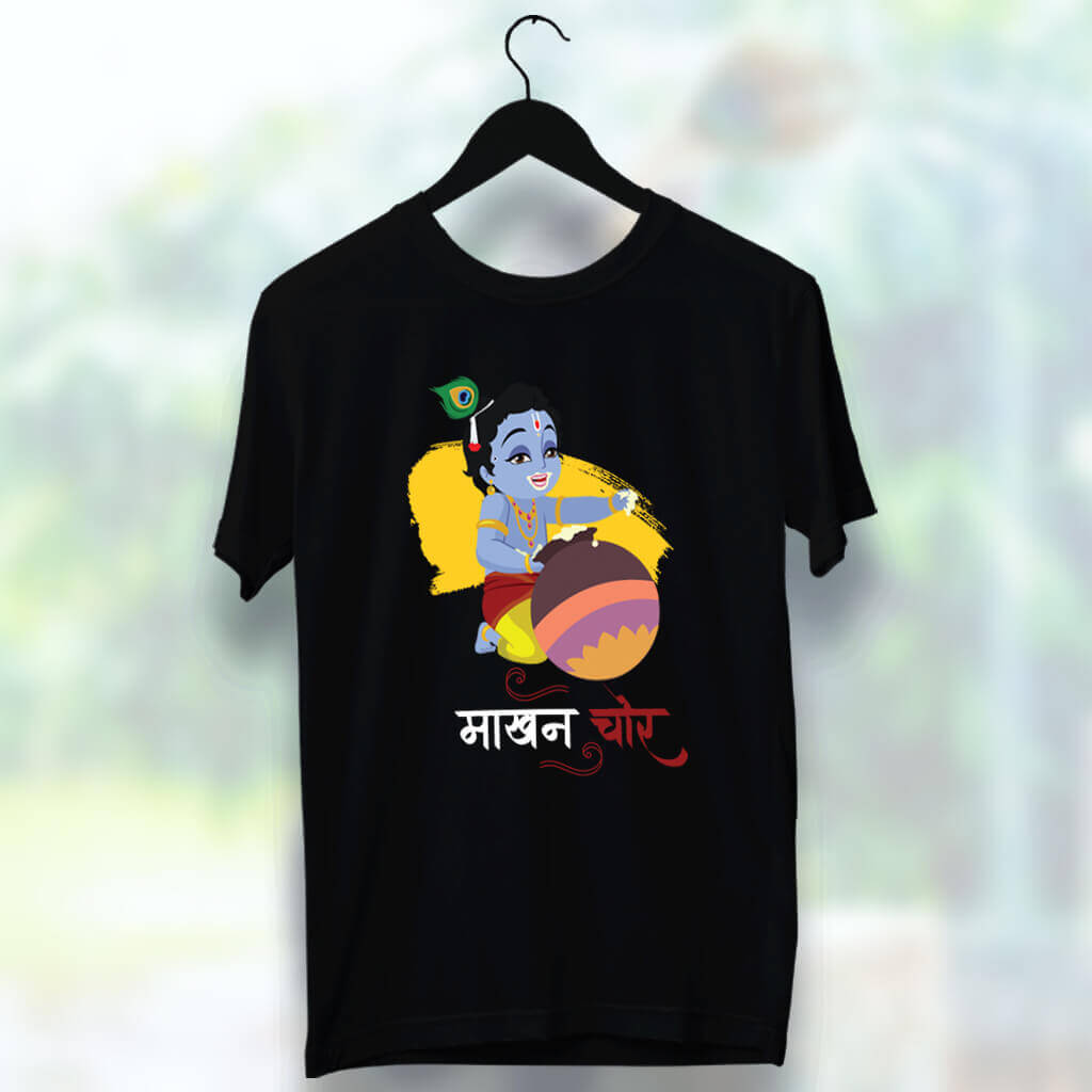 Best Lord Krishna Print Men Black T-Shirt