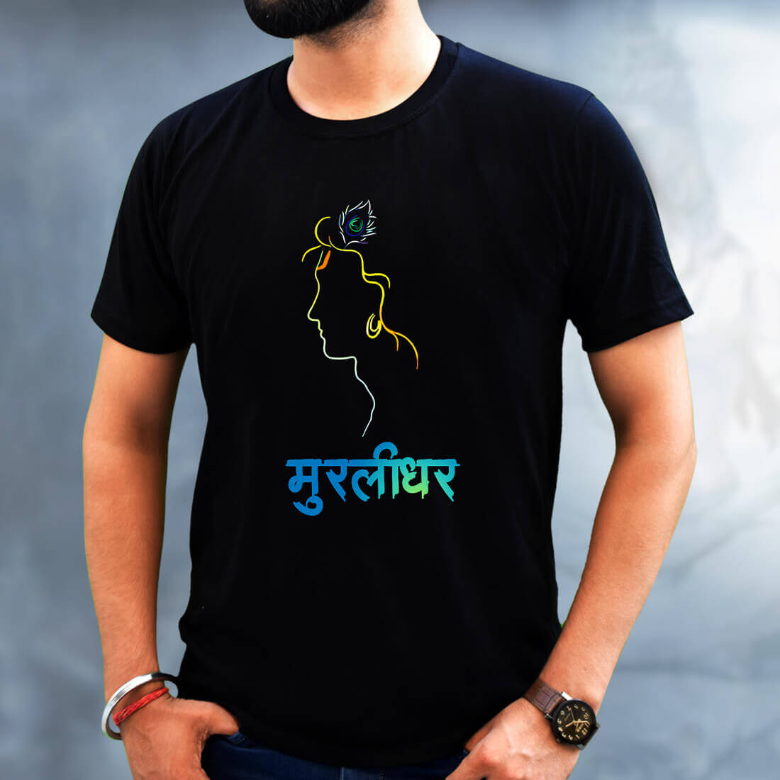 Best Lord Krishna Quote Round Shape Neck T-Shirt Black