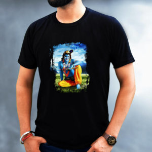 Best Lord Krishna Round Shape Neck T-Shirt Black