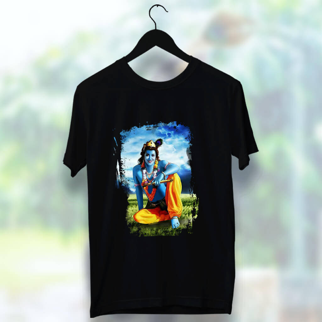 Best Lord Krishna simple and Unique Print Men Black T-Shirt
