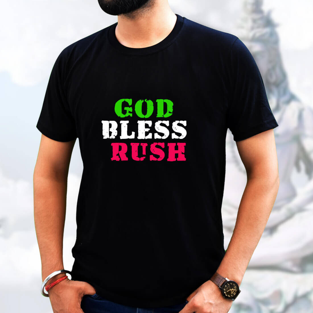 Best Wish Quote Round Shape Neck T-Shirt Black