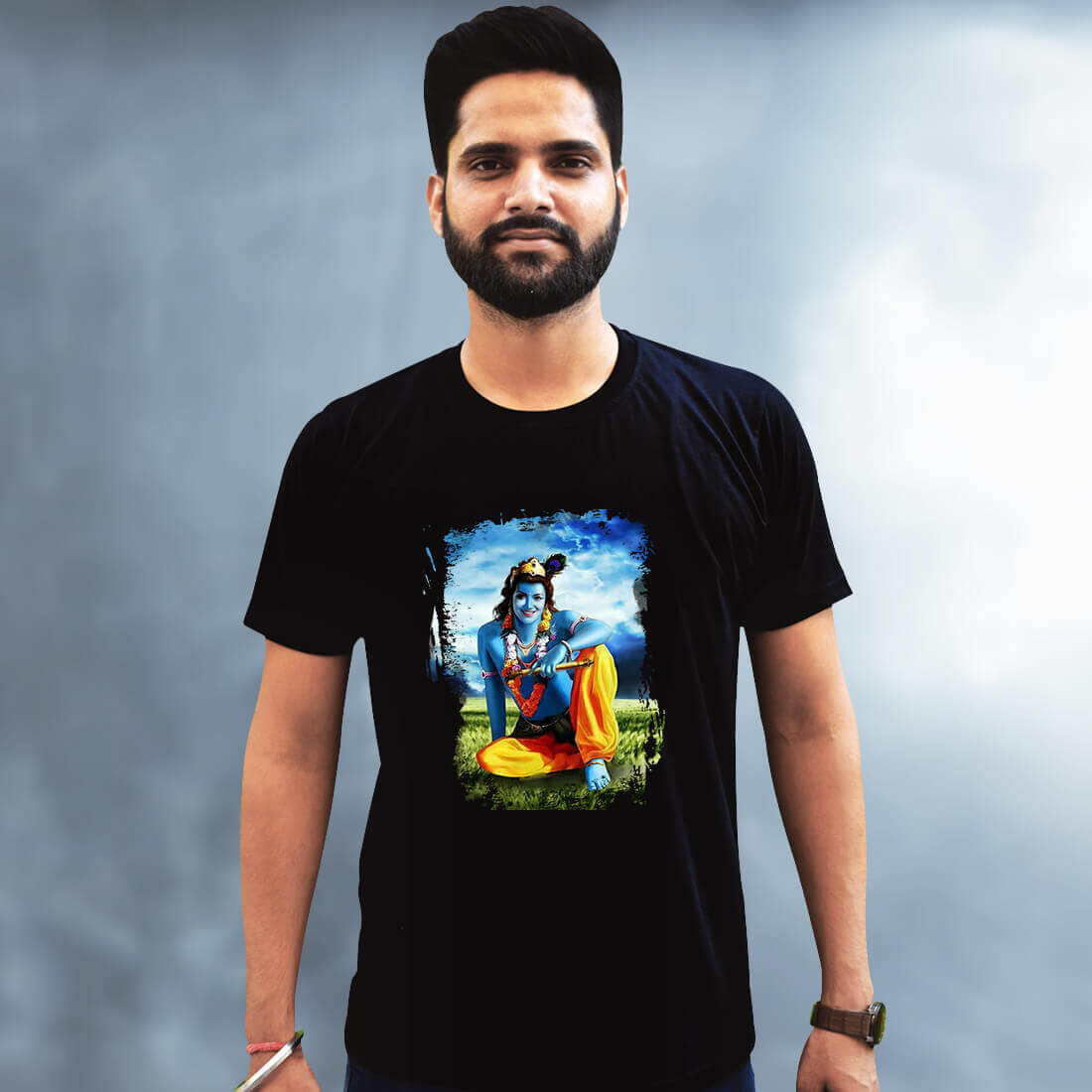 Best lord Krishna Black T-Shirt Front and Back