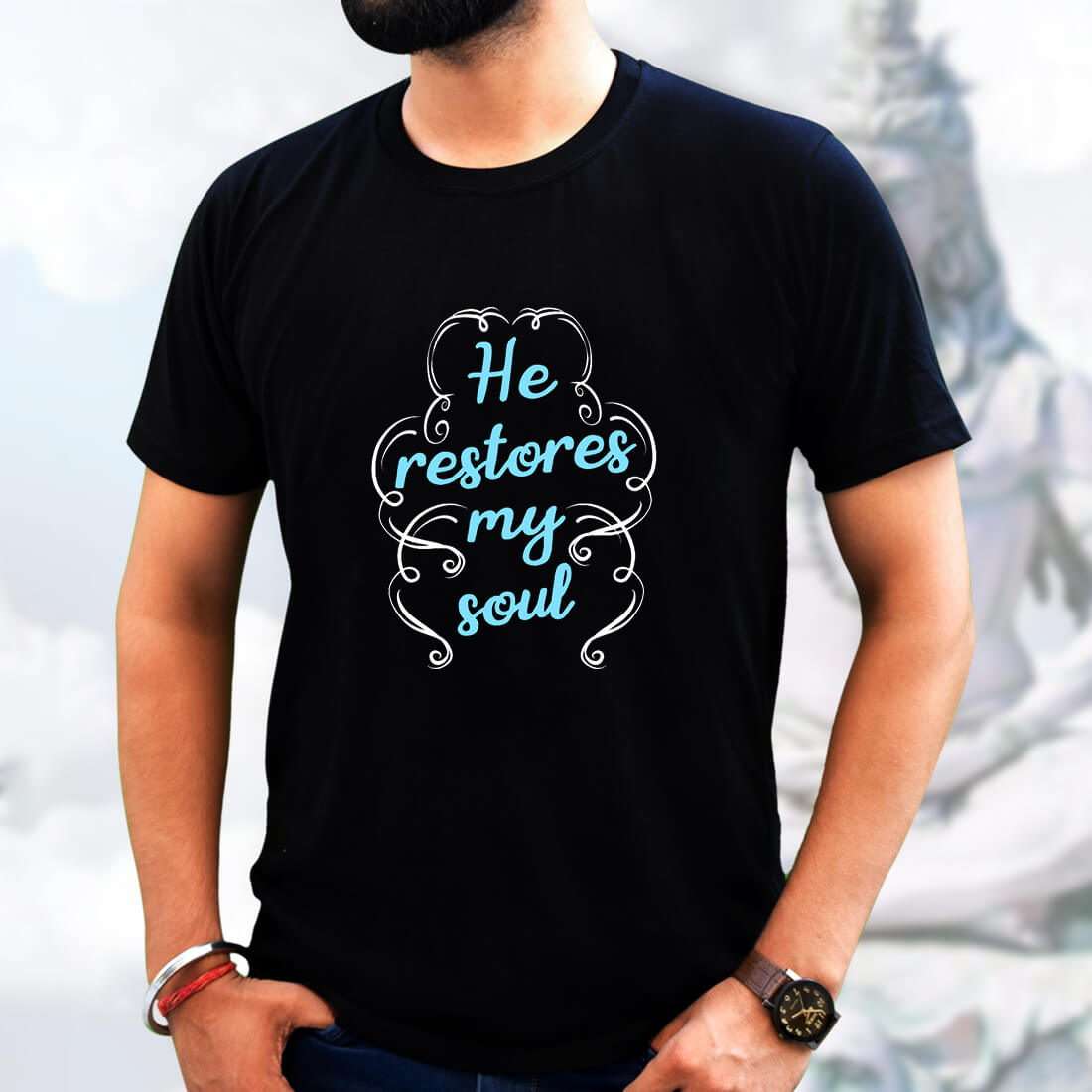 God Quotes Printed Black Colour T-Shirt