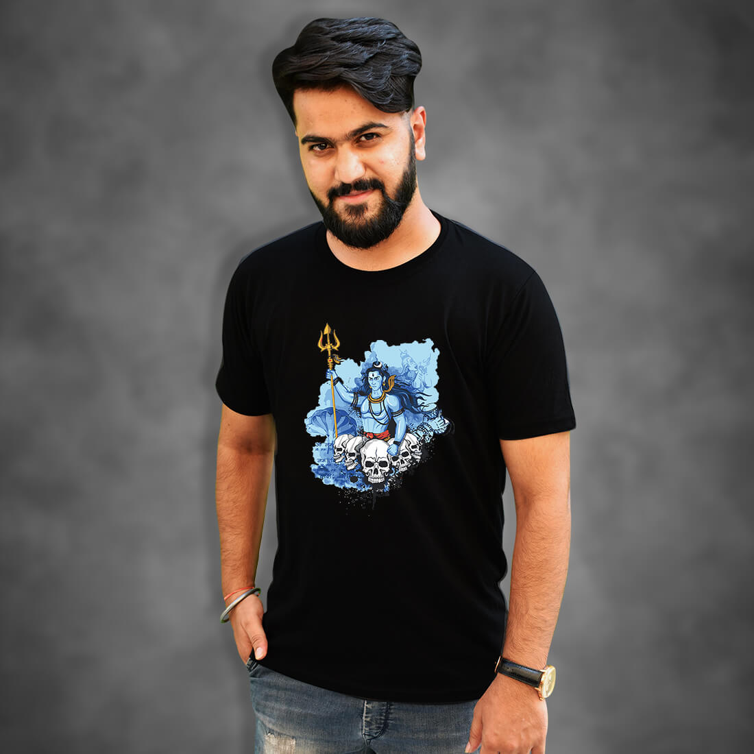 Mahadev Best Design Printed Round Neck Black T Shirt