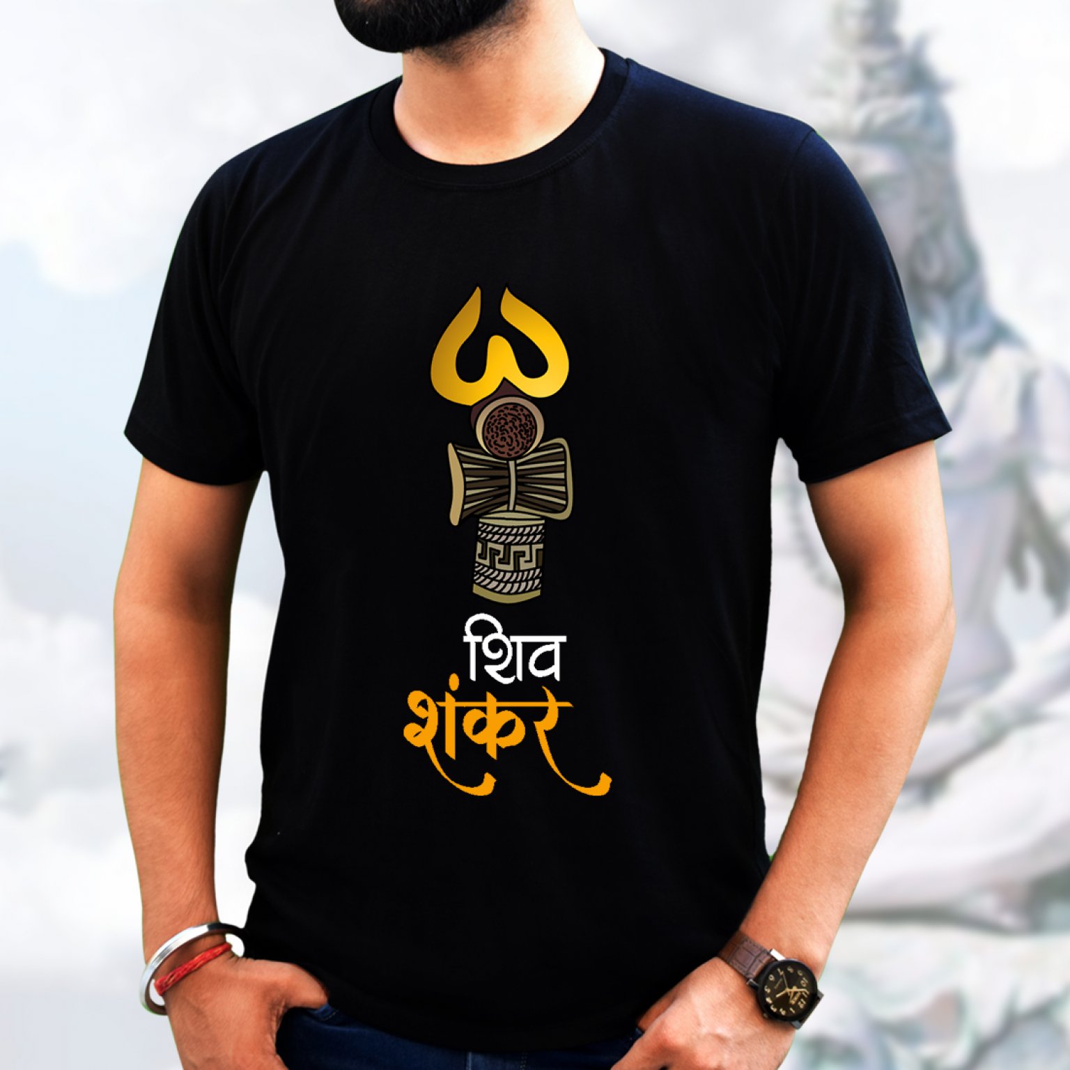 Shiv Shankar Printed Black T Shirt For Mens - Prabhubhakti