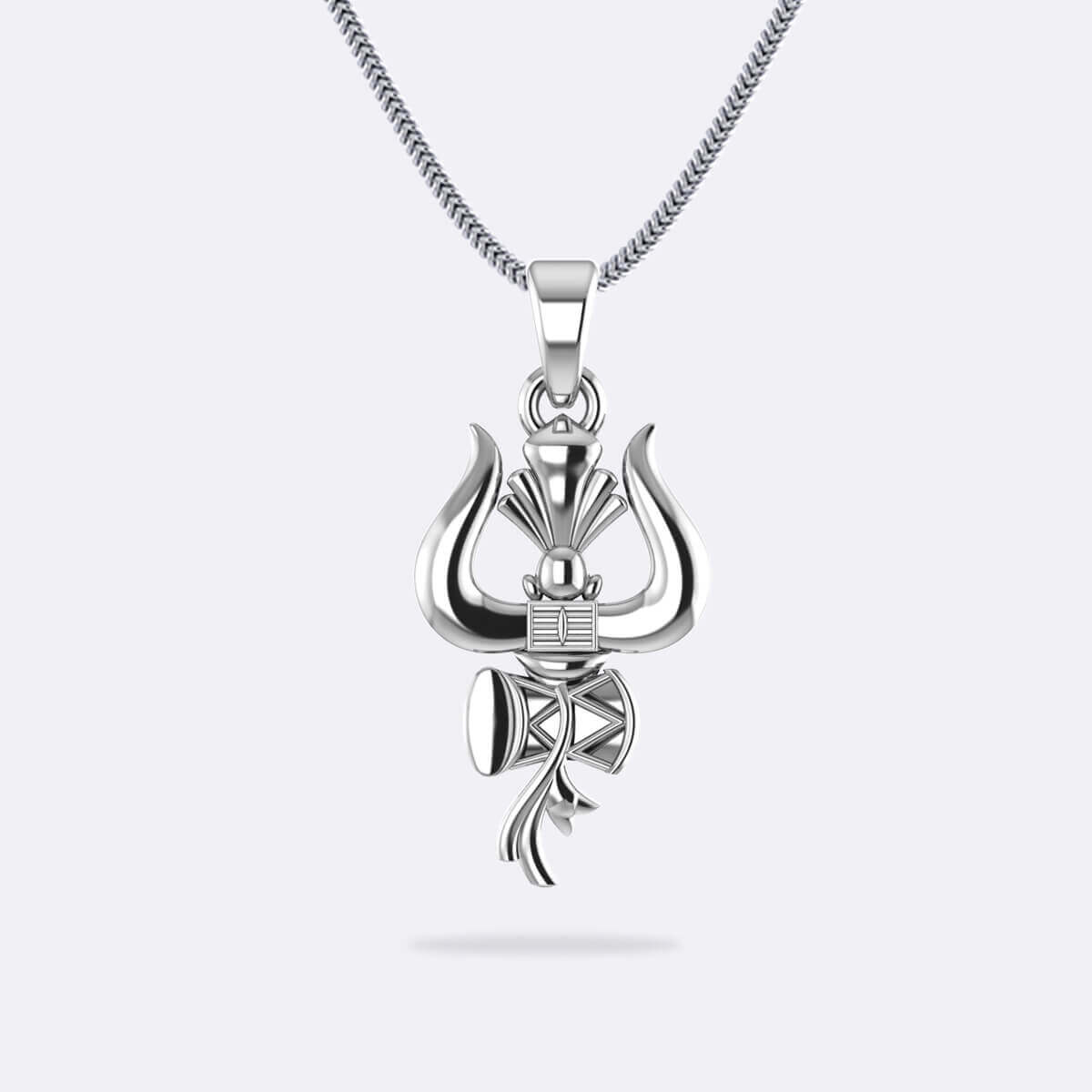Shiva Damru with Trishul Pure Silver Pendant
