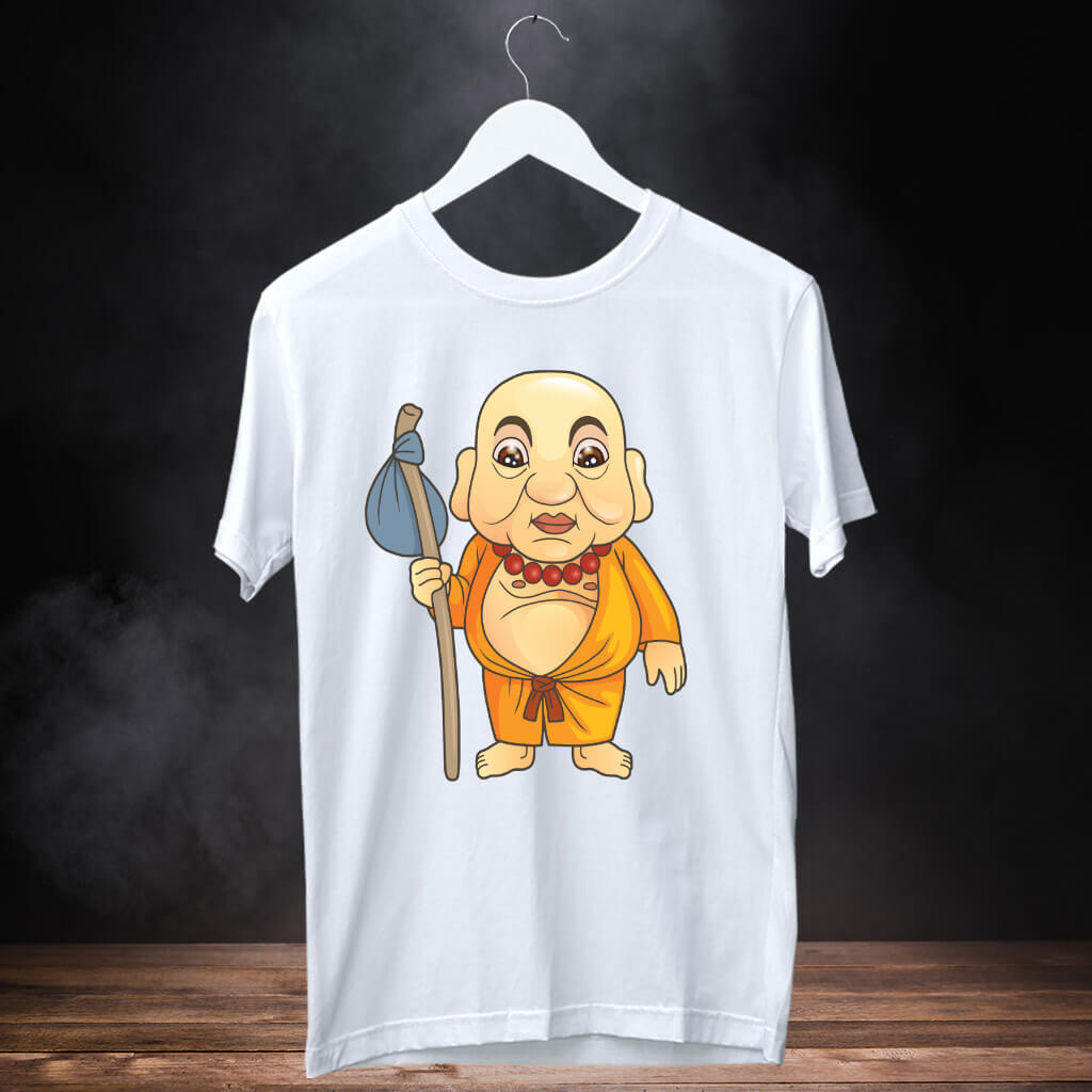 Funny Monk Cartoon Print T-Shirt – Buy Spiritual Products