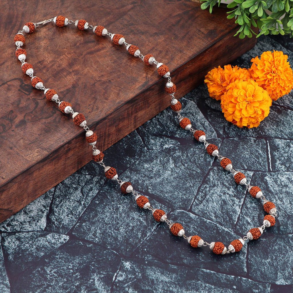 Panchmukhi Silver Rudraksha Mala With Silver Capping