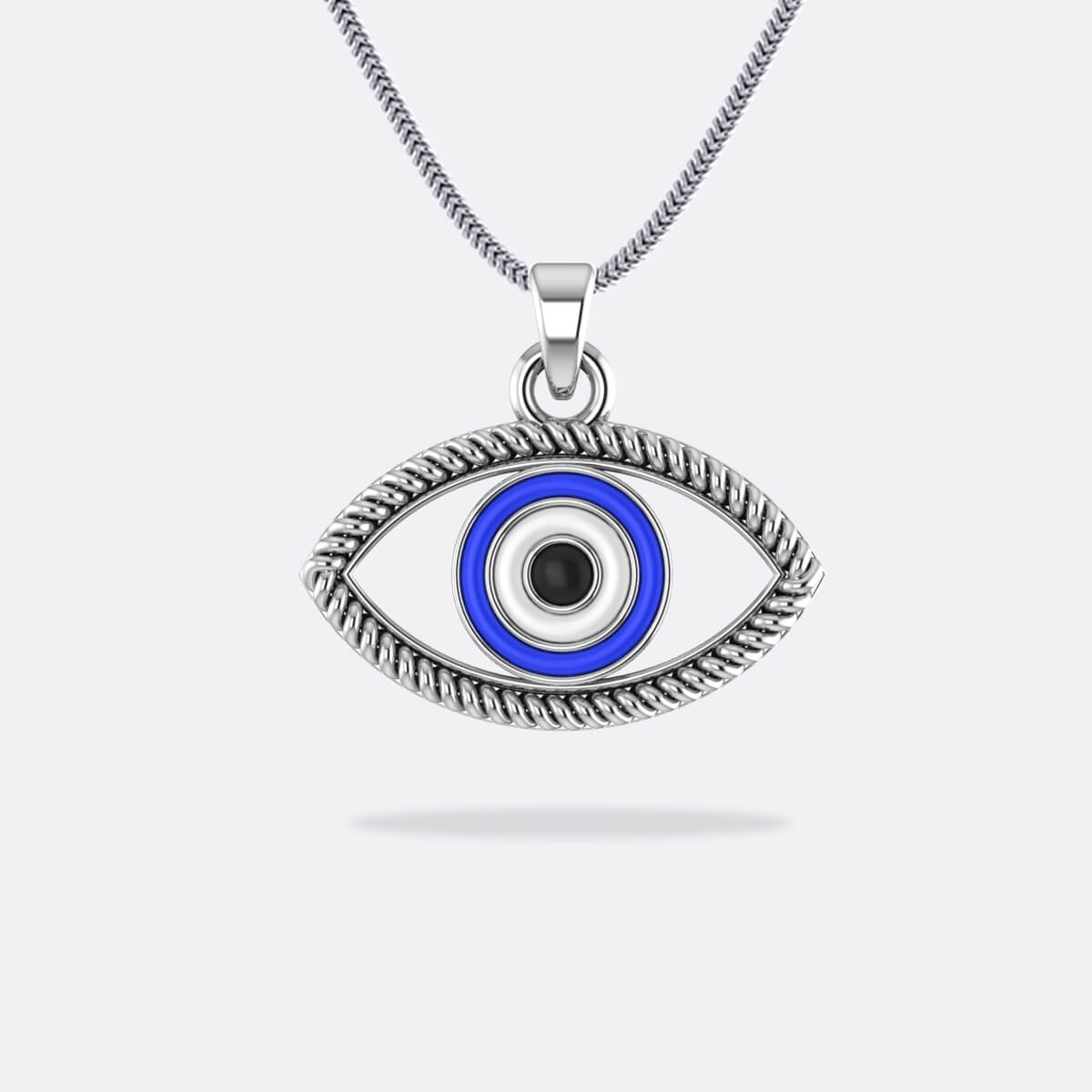 Evil Eye Silver Polish Diamond Studded Chain Pendant