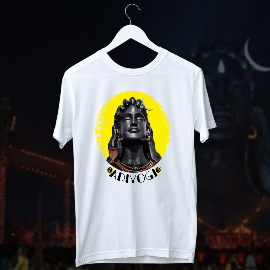 Adiyogi Image Printed Round Neck White T Shirt - Buy Spiritual Products