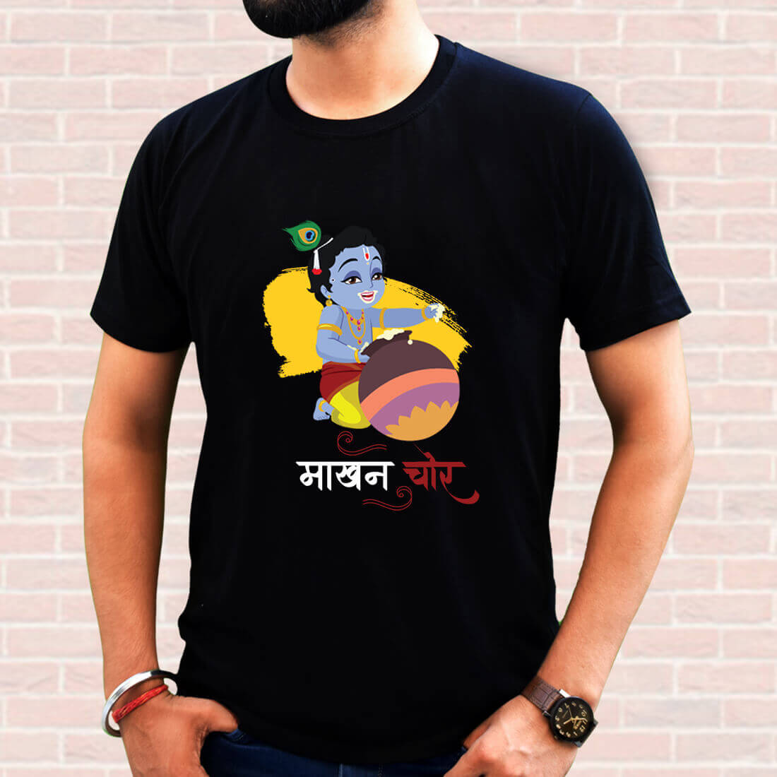 Best Lord Krishna Print Men Black T-Shirt - Buy Spiritual Products