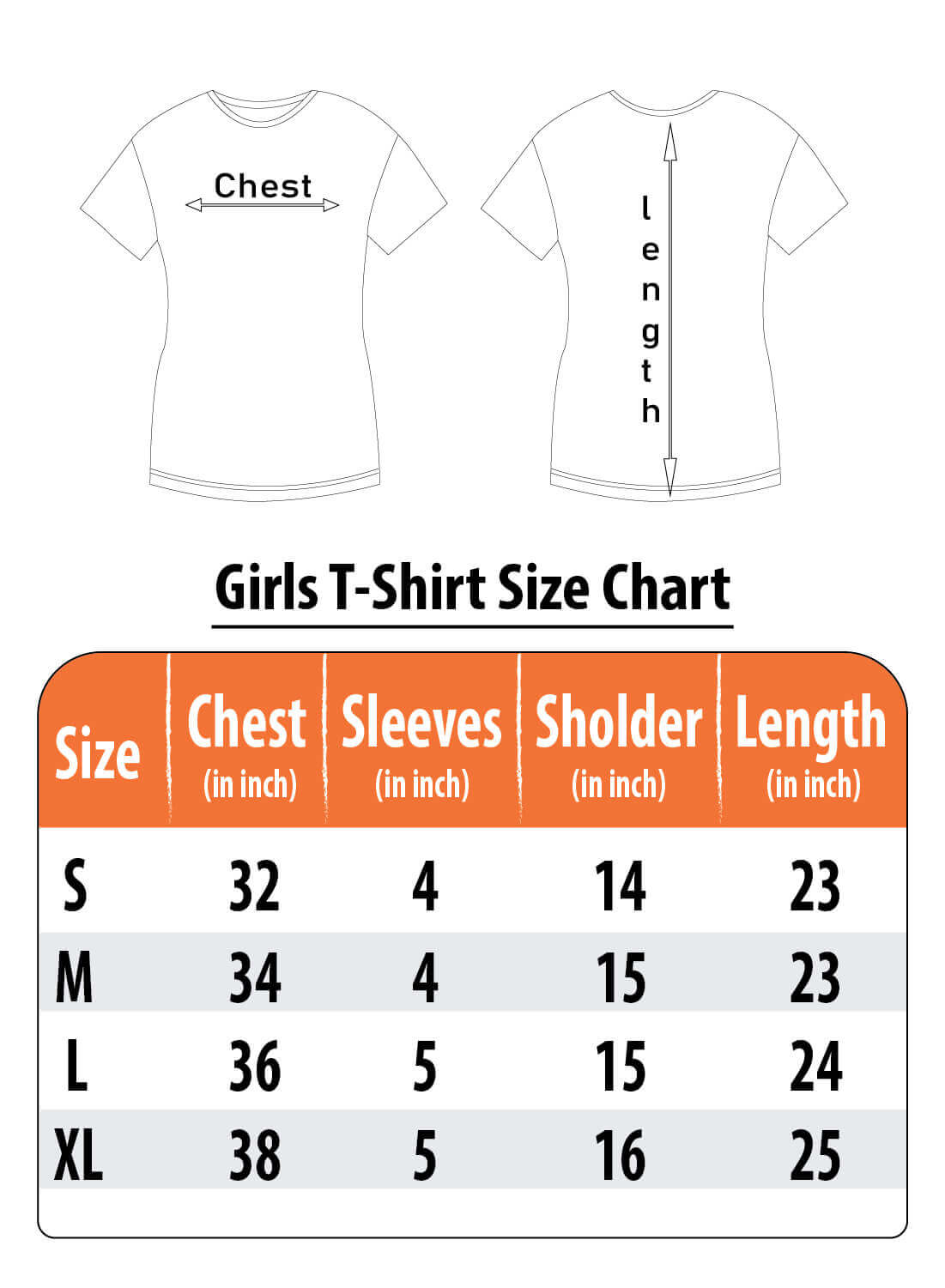 Girls Shirt Size Chart | stickhealthcare.co.uk